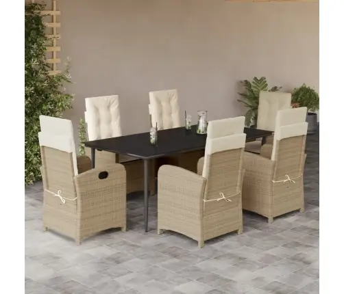 Sodo Komplektas Su Pagalvėlėmis, 7 Dalių, Smėlio, Poliratanas