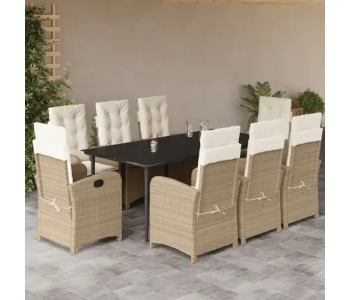 Sodo Komplektas Su Pagalvėlėmis, 9 Dalių, Smėlio, Poliratanas