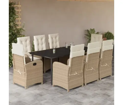 Sodo Komplektas Su Pagalvėlėmis, 9 Dalių, Smėlio, Poliratanas Sodo Komplektas Su Pagalvėlėmis, 9 Dalių, Smėlio, Poliratanas