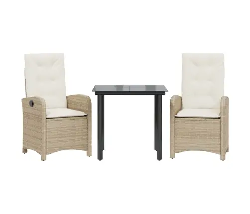 3-Daļīgs Dārza Mēbeļu Komplekts, Matrači, Bēša Pe Rotangpalma Vidaxl