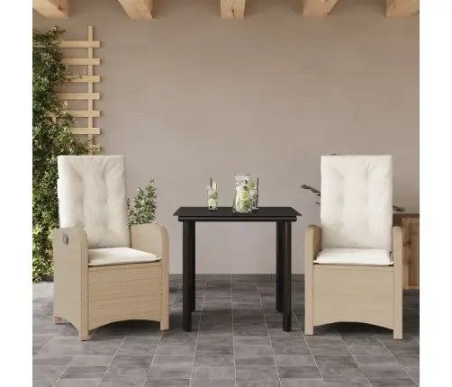 3-Daļīgs Dārza Mēbeļu Komplekts, Matrači, Bēša Pe Rotangpalma Vidaxl