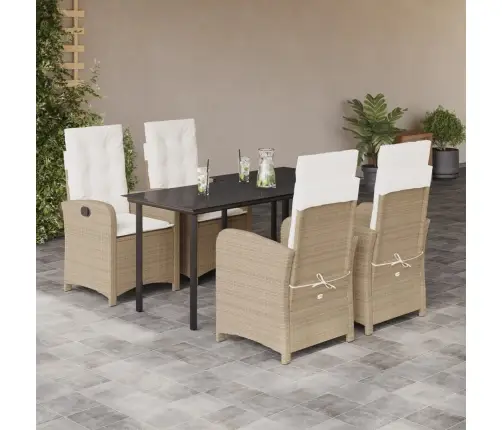 5-Daļīgs Dārza Mēbeļu Komplekts, Matrači, Bēša Pe Rotangpalma Vidaxl