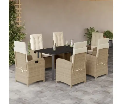 7-Daļīgs Dārza Mēbeļu Komplekts, Matrači, Bēša Pe Rotangpalma Vidaxl