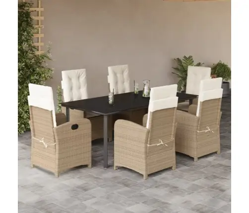 Sodo Komplektas Su Pagalvėlėmis, 7 Dalių, Smėlio, Poliratanas