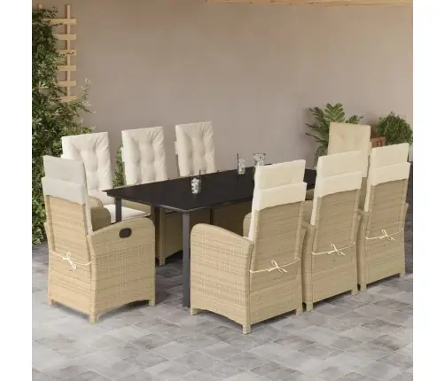 Sodo Komplektas Su Pagalvėlėmis, 9 Dalių, Smėlio, Poliratanas