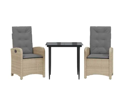 3-Daļīgs Dārza Mēbeļu Komplekts, Matrači, Bēša Pe Rotangpalma Vidaxl