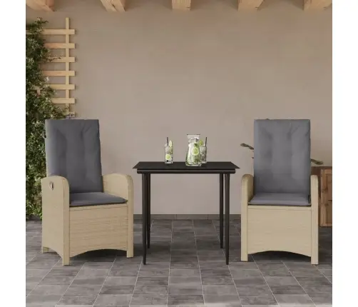 3-Daļīgs Dārza Mēbeļu Komplekts, Matrači, Bēša Pe Rotangpalma Vidaxl