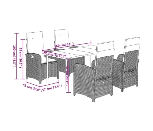 5-Osaline Aia Söögimööbli Komplekt Patjadega, Beežid Toonid