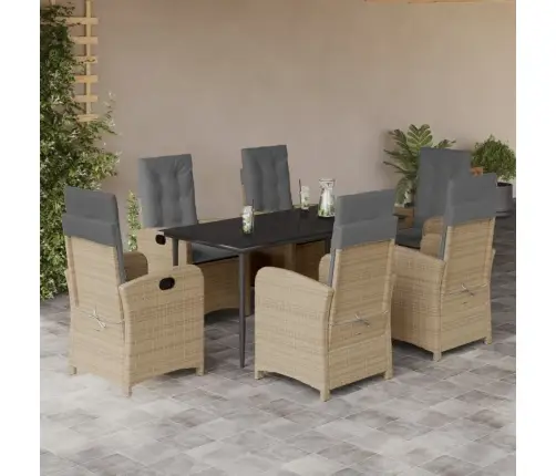 7-Osaline Aia Söögimööbli Komplekt Patjadega, Beežid Toonid