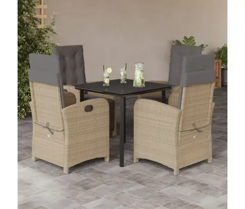 Sodo Komplektas Su Pagalvėlėmis, 5 Dalių, Smėlio, Poliratanas