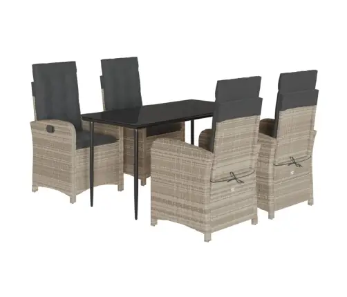 5-Daļīgs Dārza Mēbeļu Komplekts, Matrači,Gaiši Pelēka Pe Pinums Vidaxl