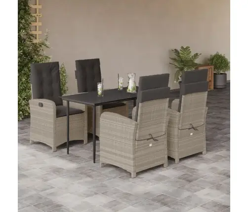 5-Daļīgs Dārza Mēbeļu Komplekts, Matrači,Gaiši Pelēka Pe Pinums Vidaxl