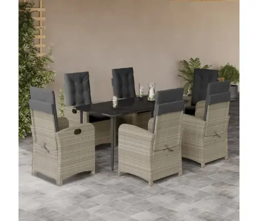 7-Daļīgs Dārza Mēbeļu Komplekts, Matrači,Gaiši Pelēka Pe Pinums Vidaxl