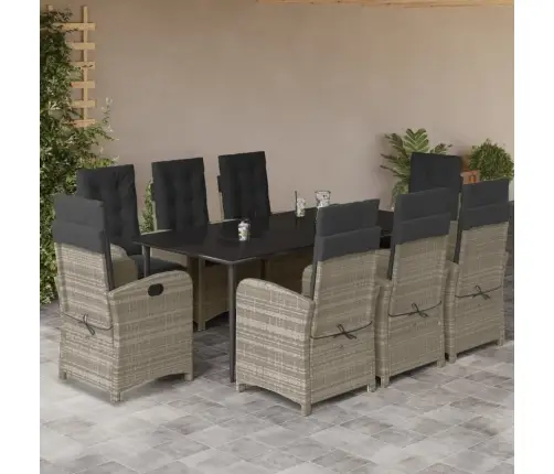 Sodo Komplektas Su Pagalvėlėmis, 9 Dalių, Pilkas, Poliratanas