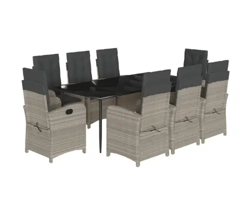 9-Daļīgs Dārza Mēbeļu Komplekts, Matrači,Gaiši Pelēka Pe Pinums Vidaxl