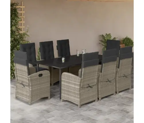 9-Daļīgs Dārza Mēbeļu Komplekts, Matrači,Gaiši Pelēka Pe Pinums Vidaxl