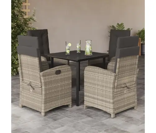 5-Daļīgs Dārza Mēbeļu Komplekts, Matrači,Gaiši Pelēka Pe Pinums Vidaxl