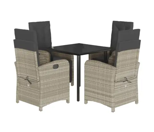 5-Daļīgs Dārza Mēbeļu Komplekts, Matrači,Gaiši Pelēka Pe Pinums Vidaxl