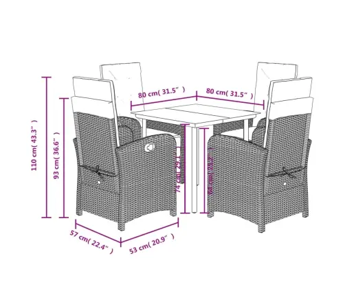 5-Daļīgs Dārza Mēbeļu Komplekts, Matrači,Gaiši Pelēka Pe Pinums Vidaxl