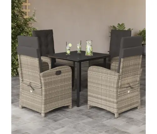 5-Daļīgs Dārza Mēbeļu Komplekts, Matrači,Gaiši Pelēka Pe Pinums Vidaxl