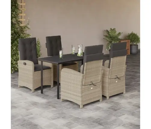 5-Osaline Aiamööbli Komplekt Patjadega, Helehall, Polürotang