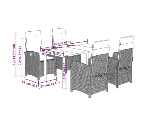 5-Osaline Aiamööbli Komplekt Patjadega, Helehall, Polürotang