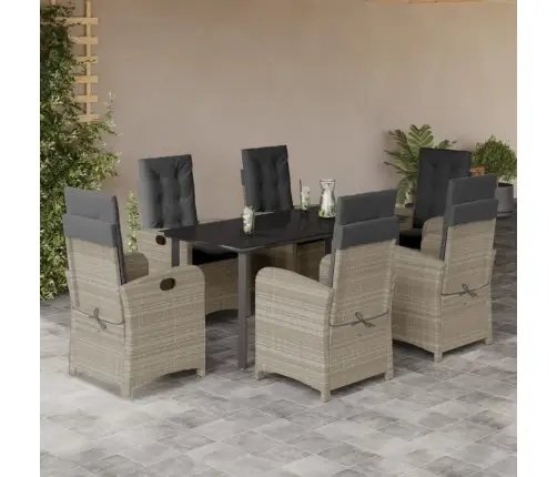 7-Daļīgs Dārza Mēbeļu Komplekts, Matrači,Gaiši Pelēka Pe Pinums Vidaxl