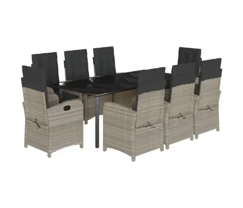 9-Osaline Aiamööbli Komplekt Patjadega, Helehall, Polürotang