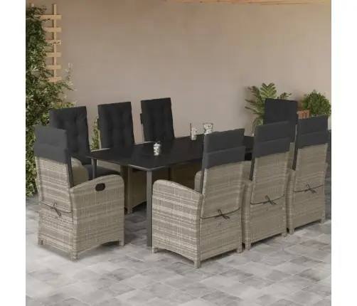 9-Osaline Aiamööbli Komplekt Patjadega, Helehall, Polürotang