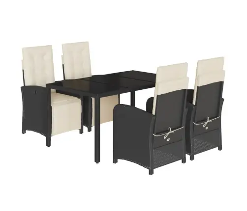 5-Daļīgs Dārza Mēbeļu Komplekts, Matrači, Melna Pe  Rotangpalma Vidaxl