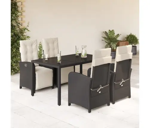 5-Daļīgs Dārza Mēbeļu Komplekts, Matrači, Melna Pe  Rotangpalma Vidaxl