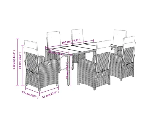 7-Daļīgs Dārza Mēbeļu Komplekts Ar Matračiem, Pe Rotangpalma Vidaxl