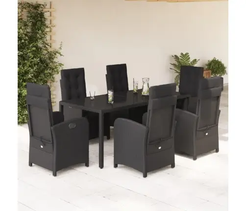 7-Osaline Aiamööblikomplekt Patjadega, Must, Polürotang