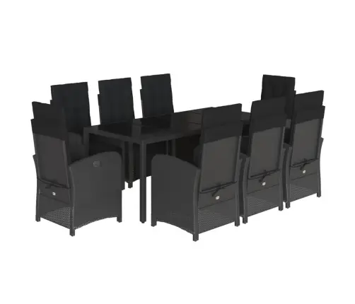 9-Daļīgs Dārza Mēbeļu Komplekts, Matrači, Melns, Pe Rotangpalma Vidaxl