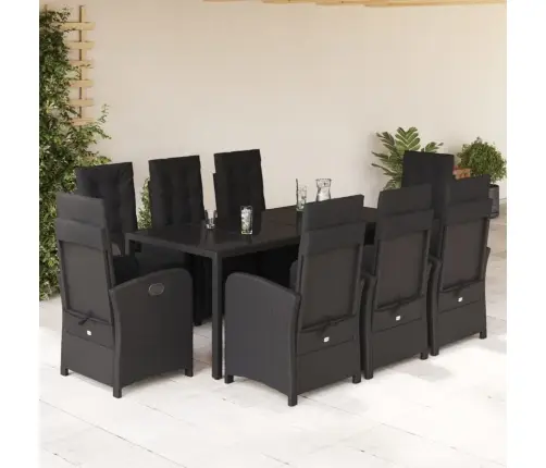 9-Daļīgs Dārza Mēbeļu Komplekts, Matrači, Melns, Pe Rotangpalma Vidaxl