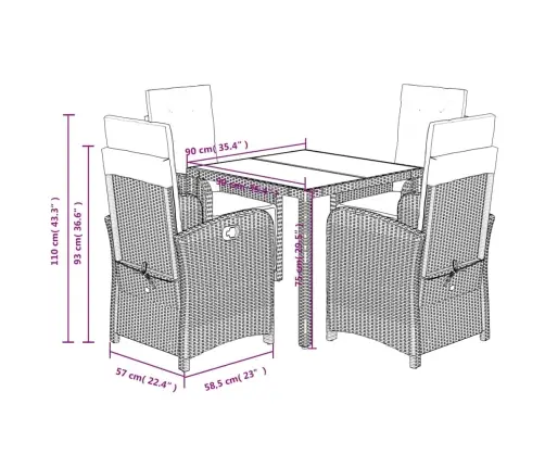 5-Osaline Aiamööbli Komplekt Patjadega, Hall, Polürotang