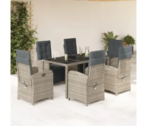 7-Daļīgs Dārza Mēbeļu Komplekts, Matrači, Pelēka Pe Rotangpalma Vidaxl