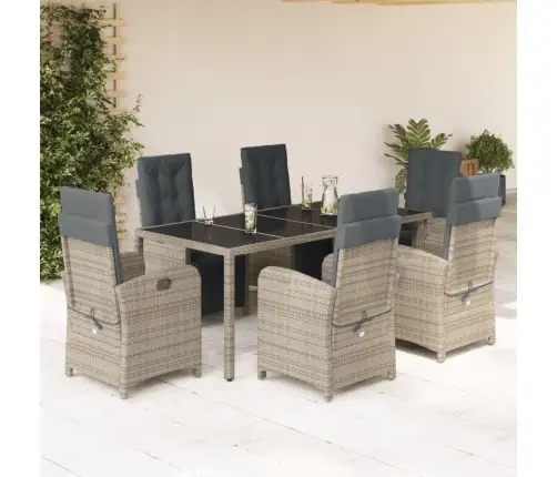 7-Daļīgs Dārza Mēbeļu Komplekts, Matrači, Pelēka Pe Rotangpalma Vidaxl