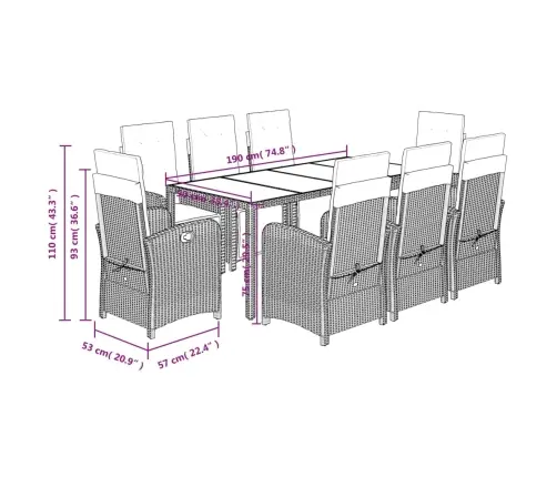 9-Daļīgs Dārza Mēbeļu Komplekts Ar Matračiem, Pe Rotangpalma Vidaxl