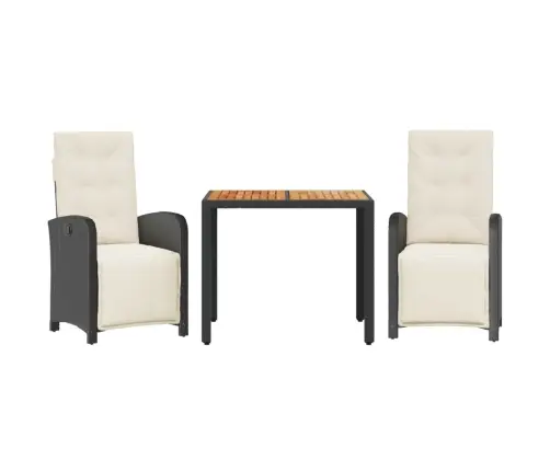 Bistro Komplektas Su Pagalvėlėmis, 3 Dalių, Juodas, Poliratanas