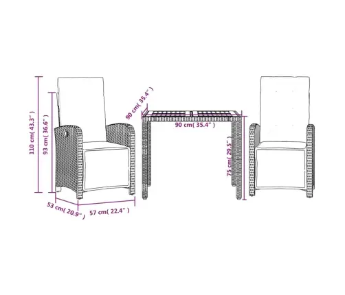 Bistro Komplektas Su Pagalvėlėmis, 3 Dalių, Juodas, Poliratanas