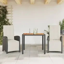 3-Daļīgs Bistro Mēbeļu Komplekts, Matrači, Melna Pe Rotangpalma Vidaxl