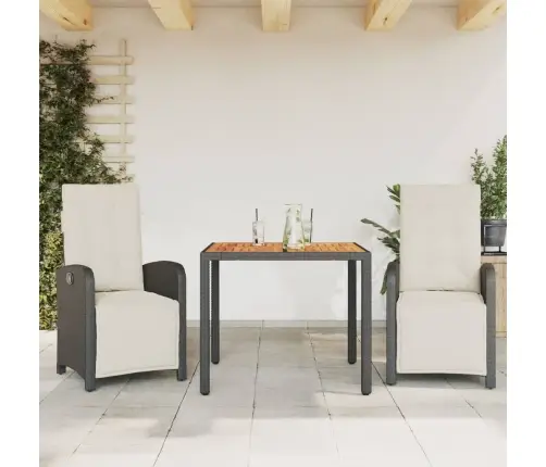 Bistro Komplektas Su Pagalvėlėmis, 3 Dalių, Juodas, Poliratanas