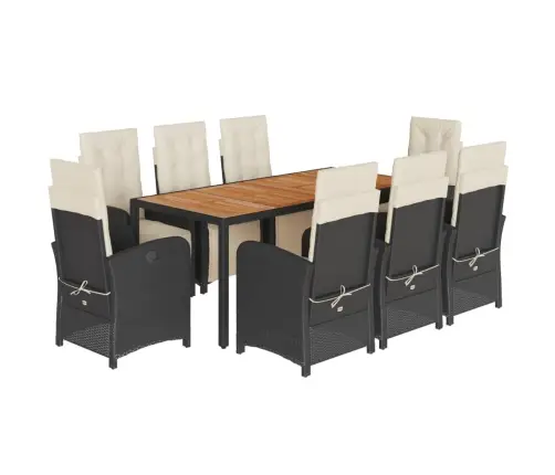 9-Daļīgs Dārza Mēbeļu Komplekts, Matrači, Melns, Pe Rotangpalma Vidaxl