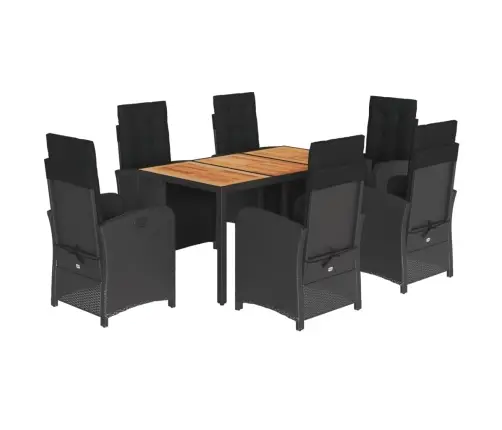 7-Osaline Aiamööblikomplekt Patjadega, Must, Polürotang