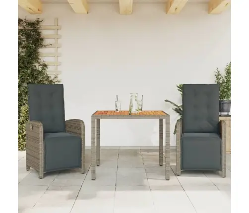 3-Daļīgs Bistro Mēbeļu Komplekts, Matrači,Pelēka Pe Rotangpalma Vidaxl