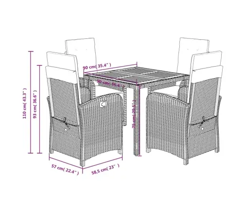5-Osaline Aiamööbli Komplekt Patjadega, Hall, Polürotang