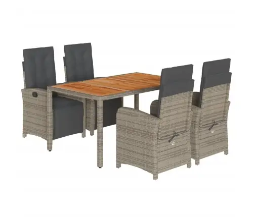 5-Daļīgs Dārza Mēbeļu Komplekts, Matrači, Pelēka Pe Rotangpalma Vidaxl