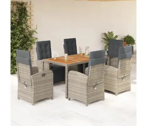 7-Daļīgs Dārza Mēbeļu Komplekts, Matrači, Pelēka Pe Rotangpalma Vidaxl