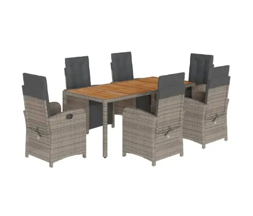 7-Daļīgs Dārza Mēbeļu Komplekts, Matrači, Pelēka Pe Rotangpalma Vidaxl